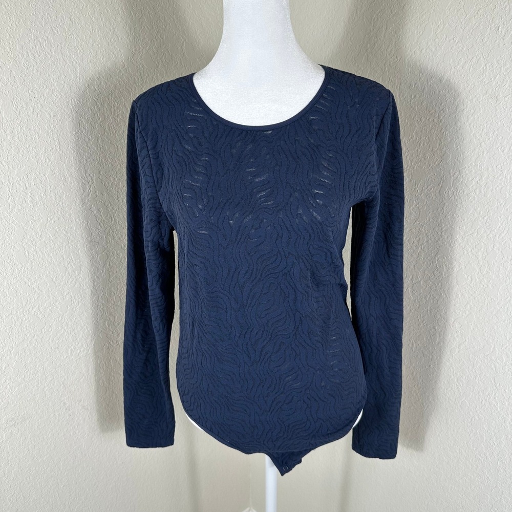 Babaton Aritzia Long Sleeve Bodysuit Large‎ Blue Y2K Preppy Tenniscore Layering